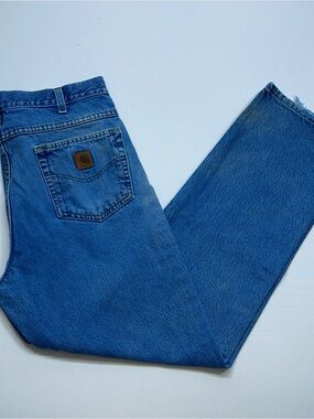 Carhartt Blue Jeans Mens Size 36x32 Relaxed Fit Denim B160 DST Distressed